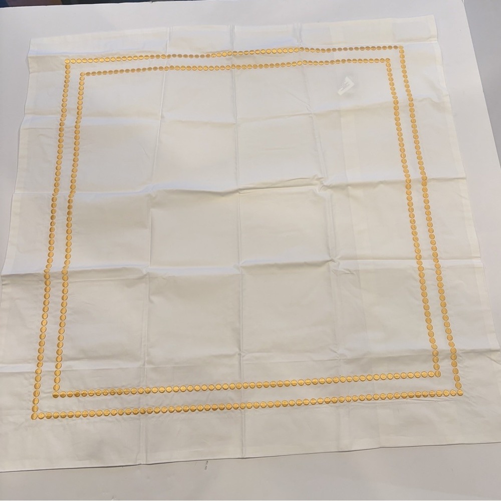 Potterybarn Gold Embroidered Pearls On White Euro Sham EUC 26x26 Cotton